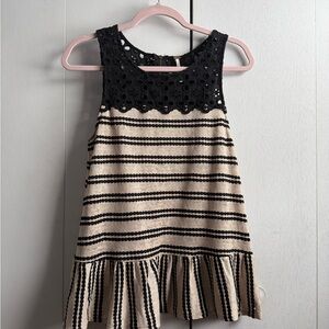 Free People Black Lace Yoke Cream & Black Striped women’s  top